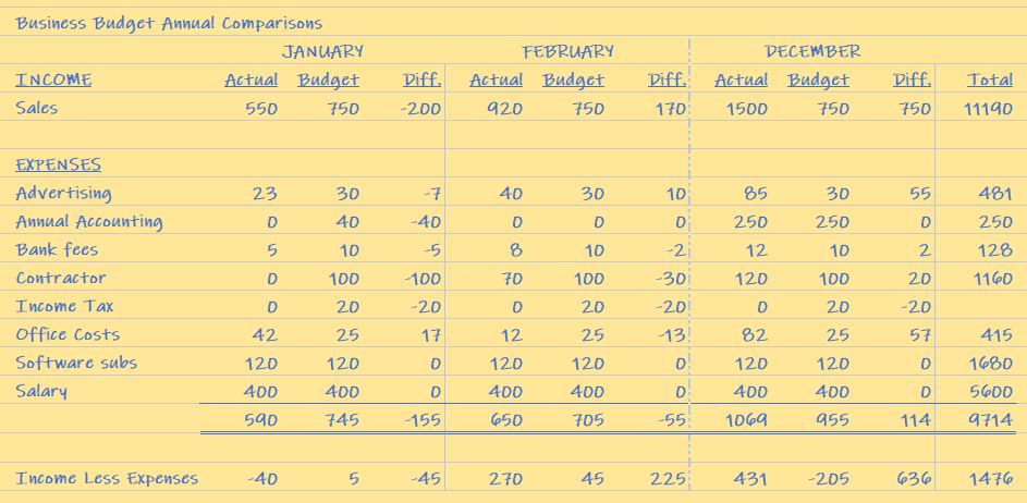 business plan budget difference